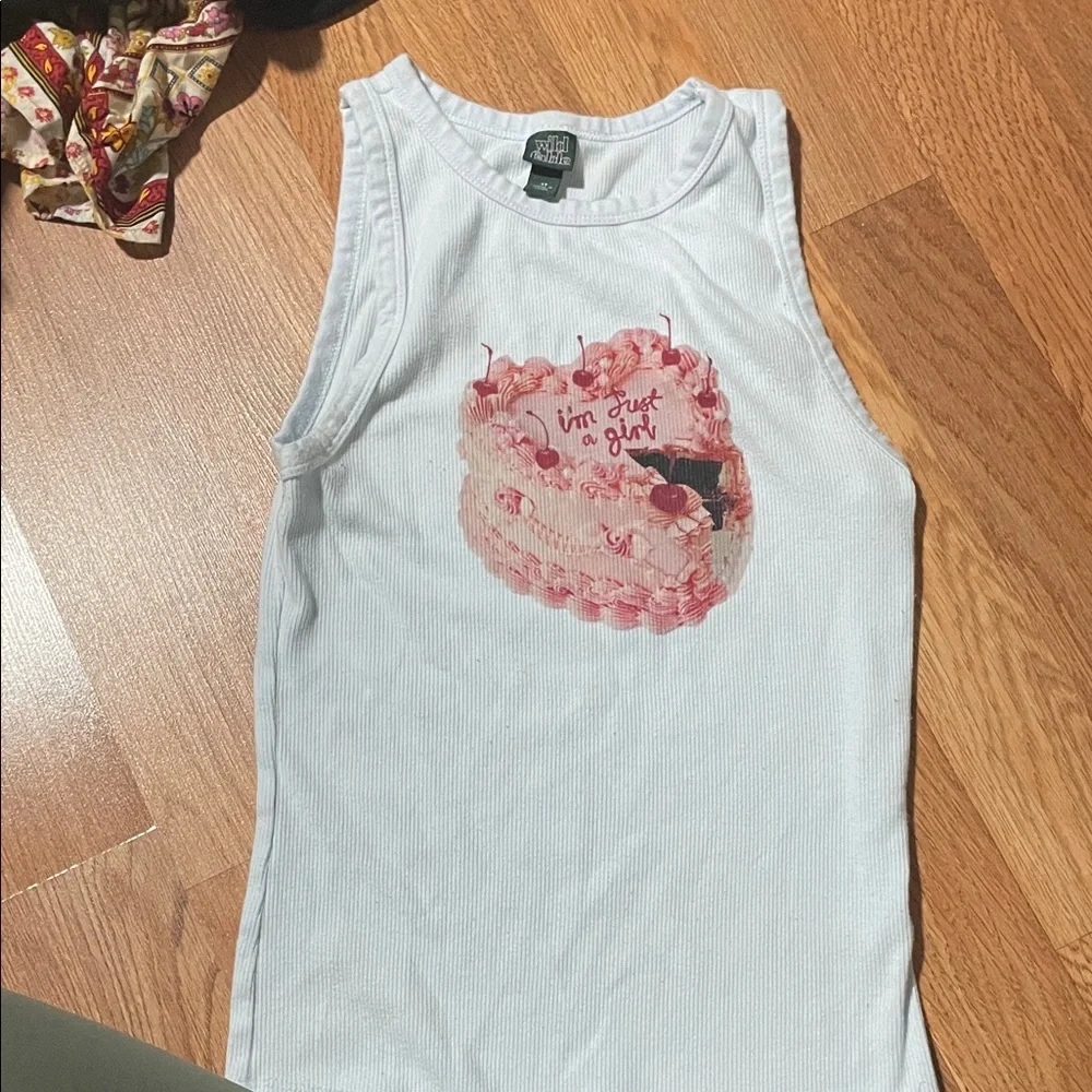 Wild Fable White Tank Top with Pink Graphic - Picture 1 of 2